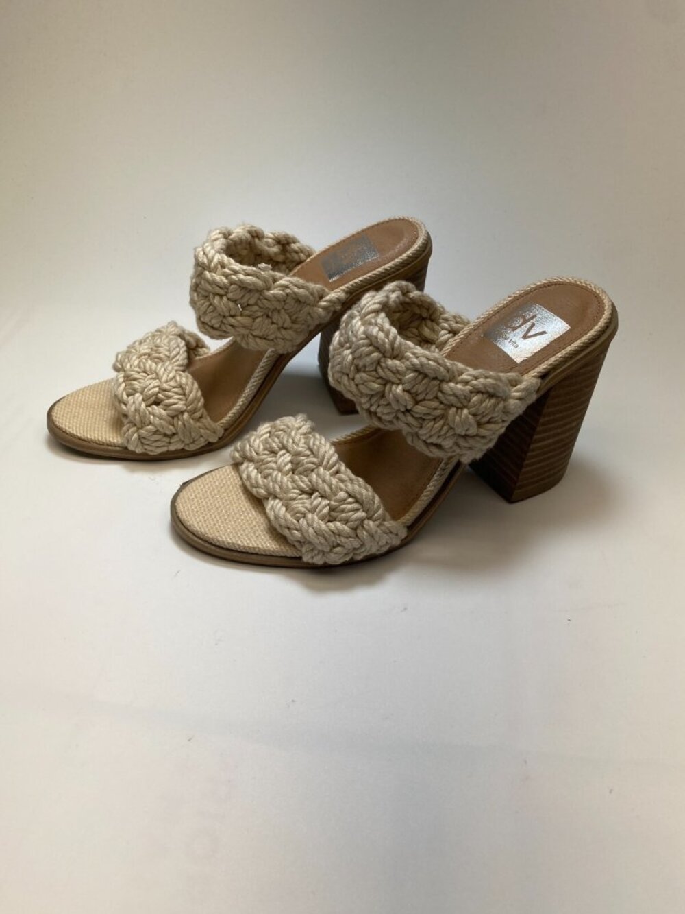 DV Dolce Vita Women's Roulette Knit Cream Heeled Sandal Sz 7